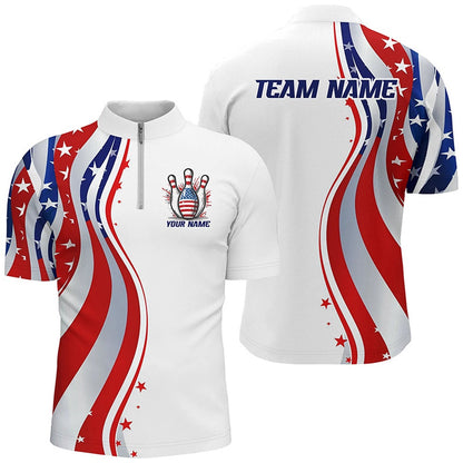 Custom Bowling Polo Shirts, Personalized Patriotic Bowling Shirts For Men And Women, Ameircan Flag Bowling Team Jersey Styles
