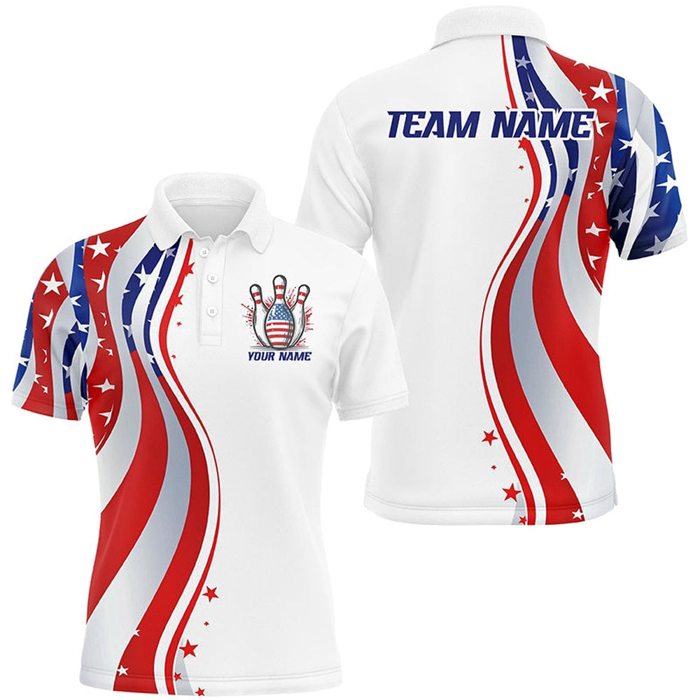Custom Bowling Polo Shirts, Personalized Patriotic Bowling Shirts For Men And Women, Ameircan Flag Bowling Team Jersey Styles