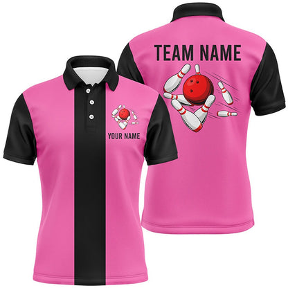 Custom Bowling Polo Shirts, Personalized Pink Black Retro Bowling Polo Shirts For Men Custom Vintage Bowling Team Jerseys
