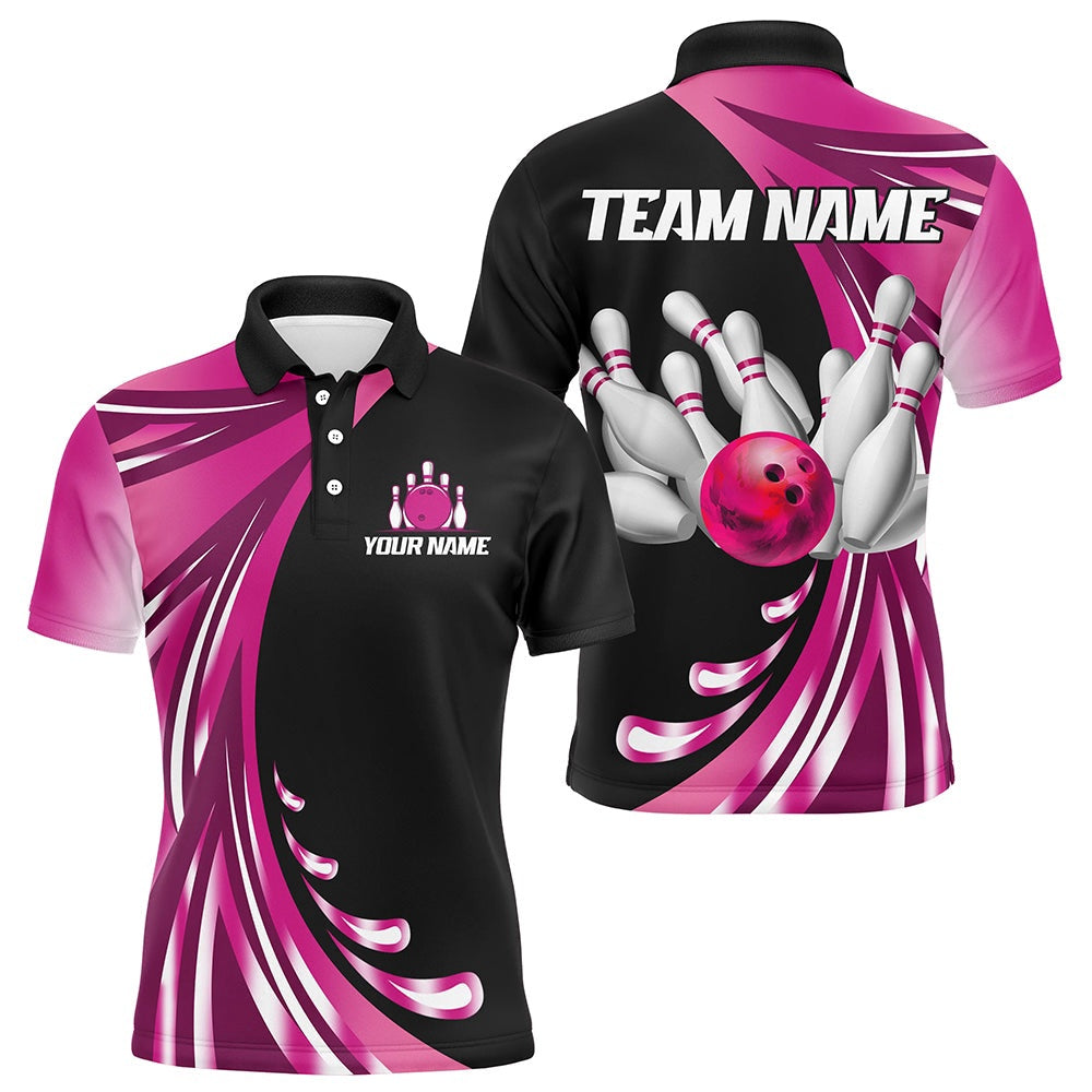 Custom Bowling Polo Shirts, Personalized Pink Bowling Team Jersey For Men & Women Custom Bowling Polo Shirt