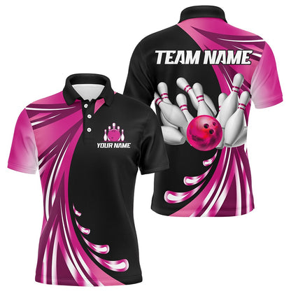 Custom Bowling Polo Shirts, Personalized Pink Bowling Team Jersey For Men & Women Custom Bowling Polo Shirt