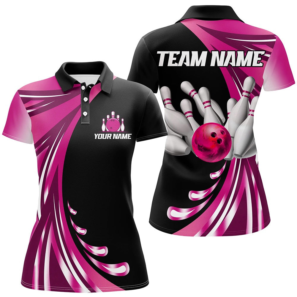 Custom Bowling Polo Shirts, Personalized Pink Bowling Team Jersey For Men & Women Custom Bowling Polo Shirt