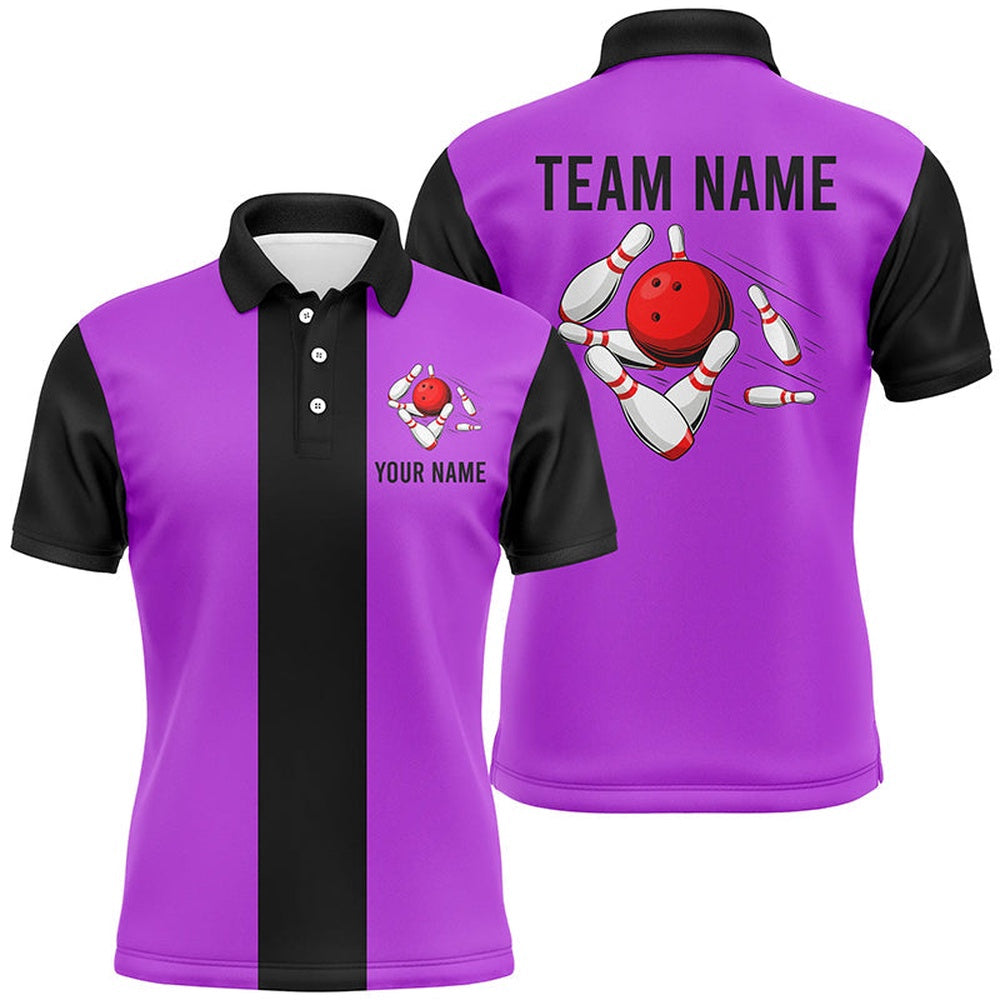 Custom Bowling Polo Shirts, Personalized Purple Black Retro Bowling Polo Shirts For Men Custom Vintage Bowling Team Jerseys