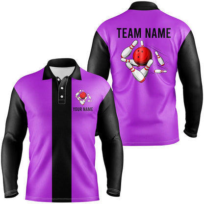 Custom Bowling Polo Shirts, Personalized Purple Black Retro Bowling Polo Shirts For Men Custom Vintage Bowling Team Jerseys