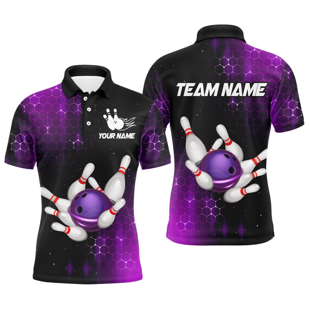 Custom Bowling Polo Shirts, Personalized Purple Bowling Shirts Men Women Bowling Team Jersey Bowling Polo Shirt