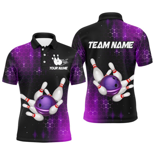 Custom Bowling Polo Shirts, Personalized Purple Bowling Shirts Men Women Bowling Team Jersey Bowling Polo Shirt