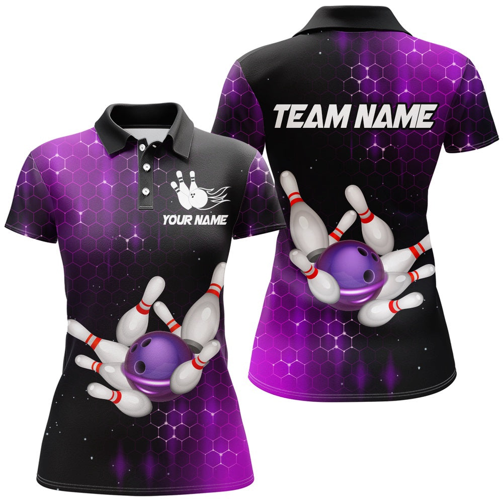 Custom Bowling Polo Shirts, Personalized Purple Bowling Shirts Men Women Bowling Team Jersey Bowling Polo Shirt