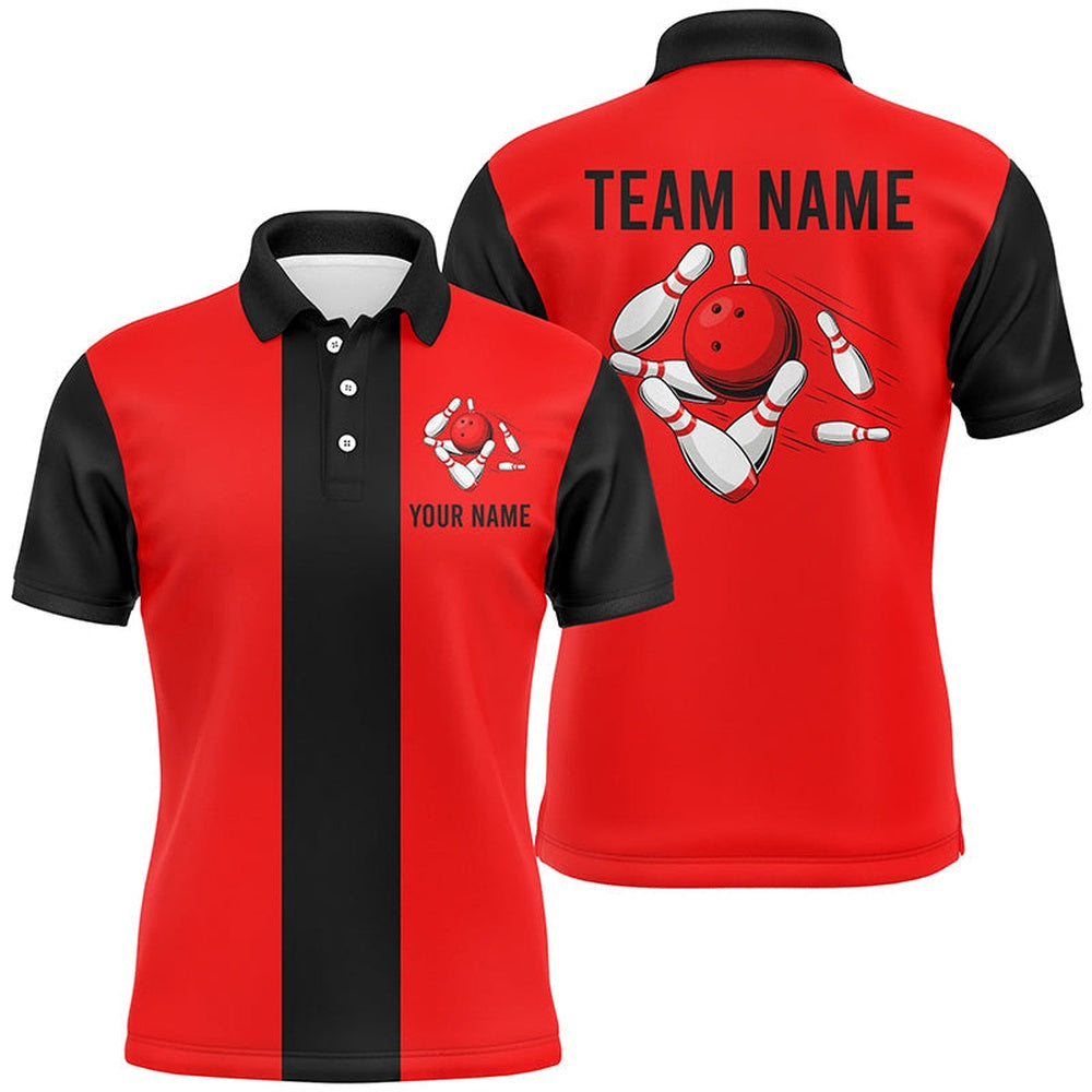 Custom Bowling Polo Shirts, Personalized Red Black Retro Bowling Polo Shirts For Men Custom Vintage Bowling Team Jerseys