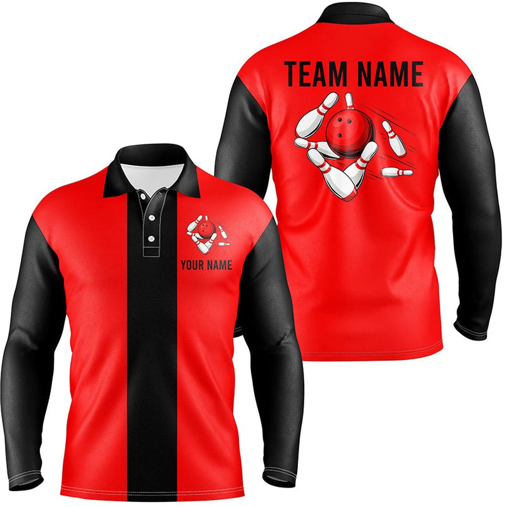 Custom Bowling Polo Shirts, Personalized Red Black Retro Bowling Polo Shirts For Men Custom Vintage Bowling Team Jerseys