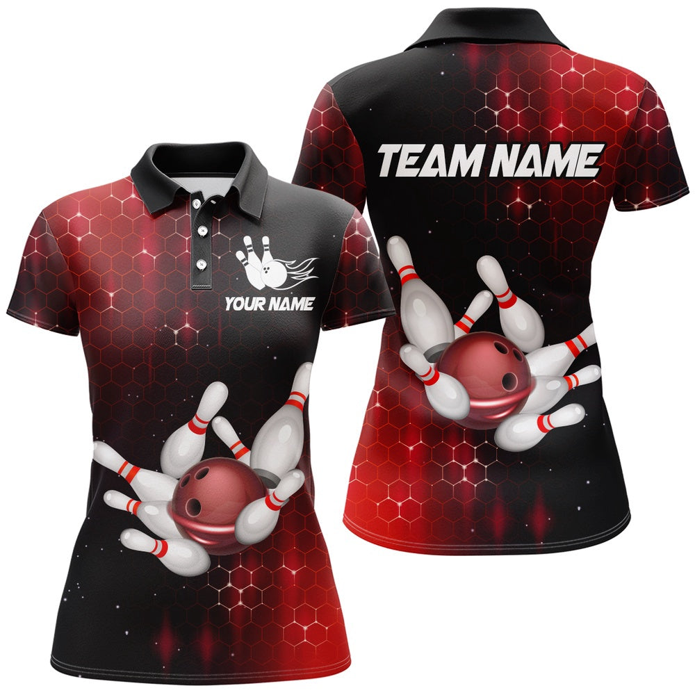 Custom Bowling Polo Shirts, Personalized Red Bowling Shirts Men Women Bowling Team Jersey Custom Bowling Polo Shirt