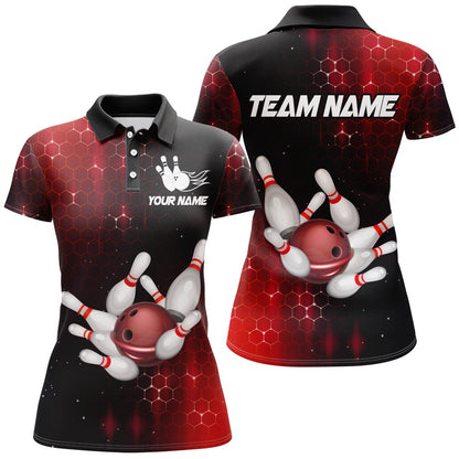 Custom Bowling Polo Shirts, Personalized Red Bowling Shirts Men Women Bowling Team Jersey Custom Bowling Polo Shirt