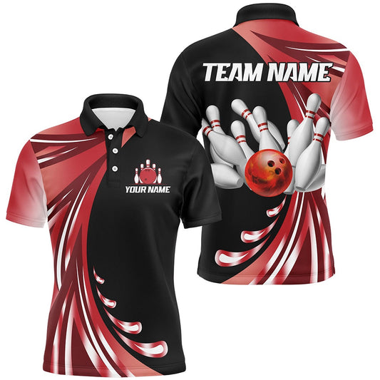 Custom Bowling Polo Shirts, Personalized Red Bowling Team Jersey For Men & Women Custom Bowling Polo Shirt