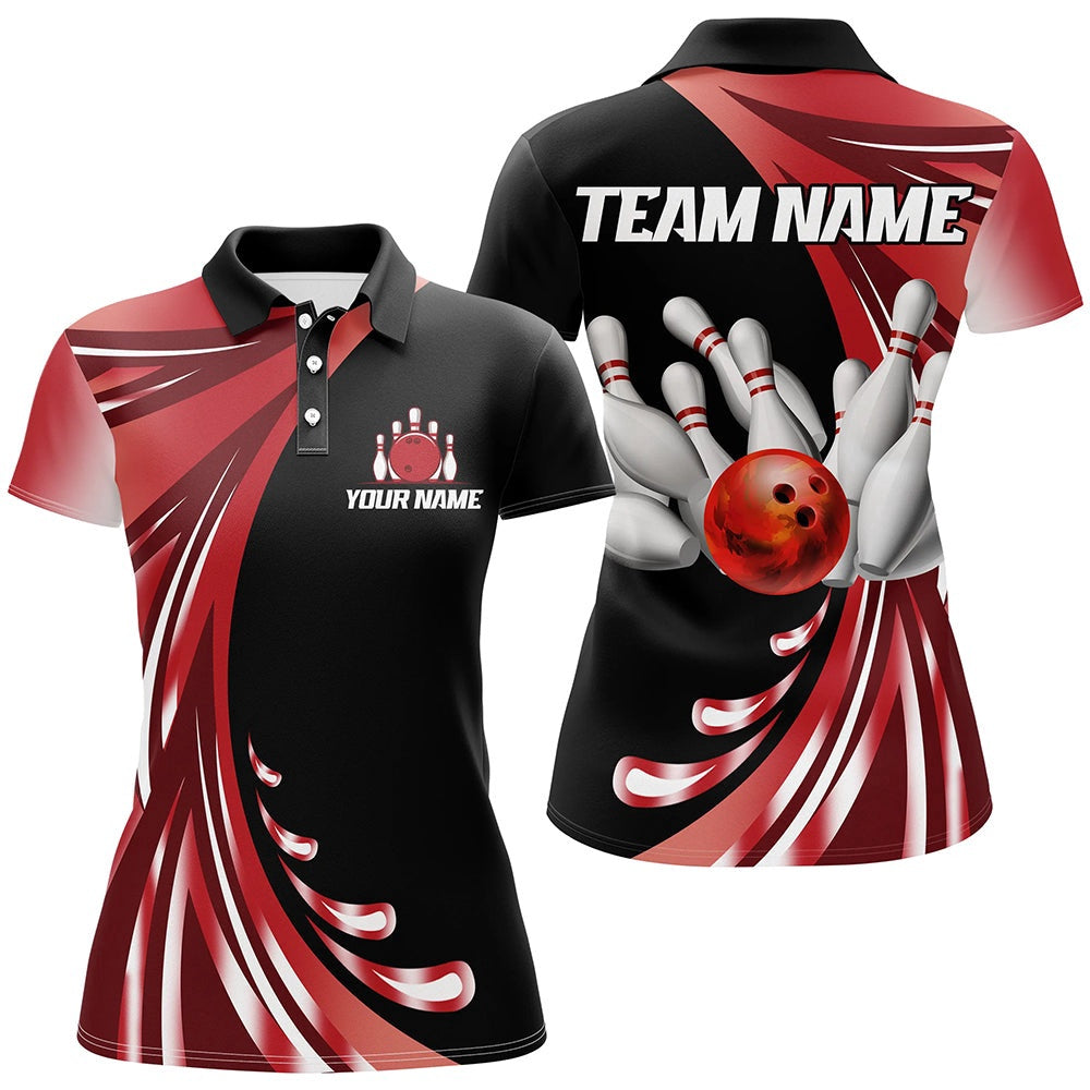 Custom Bowling Polo Shirts, Personalized Red Bowling Team Jersey For Men & Women Custom Bowling Polo Shirt