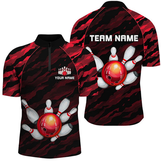 Custom Bowling Polo Shirts, Personalized Red Camo Bowling Shirts Unisex Bowling Team Jersey Men Women