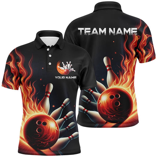 Custom Bowling Polo Shirts, Personalized Red Flame Bowling Polo Shirts For Men And Women Bowling Team Jerseys Strike Bowling