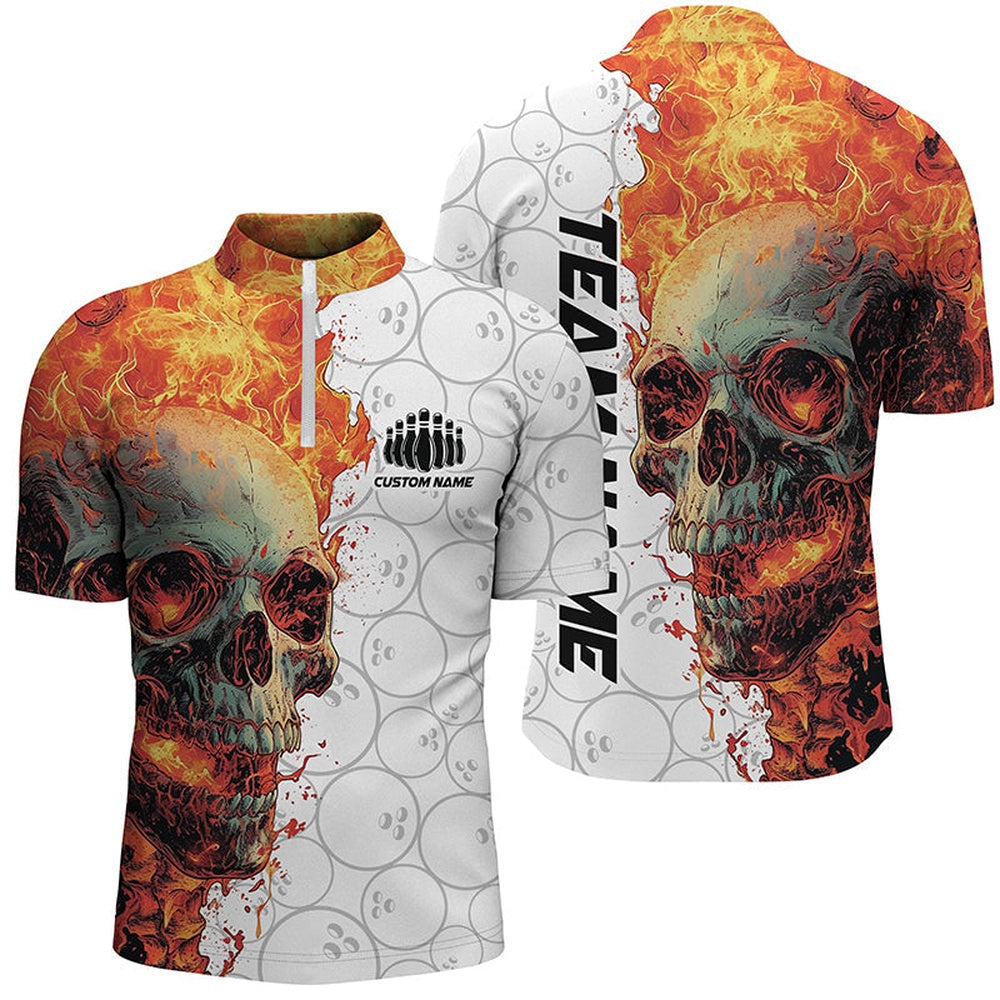 Custom Bowling Polo Shirts, Personalized Skull Bowling Shirt For Men And Women Custom Team'S Name Flame Bowler Jerseys