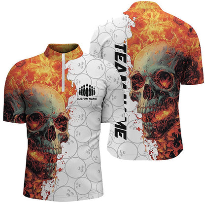 Custom Bowling Polo Shirts, Personalized Skull Bowling Shirt For Men And Women Custom Team'S Name Flame Bowler Jerseys