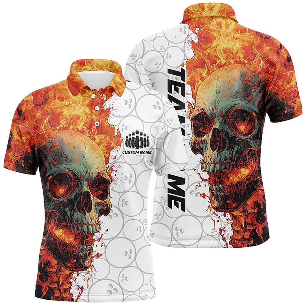 Custom Bowling Polo Shirts, Personalized Skull Bowling Shirt For Men And Women Custom Team'S Name Flame Bowler Jerseys