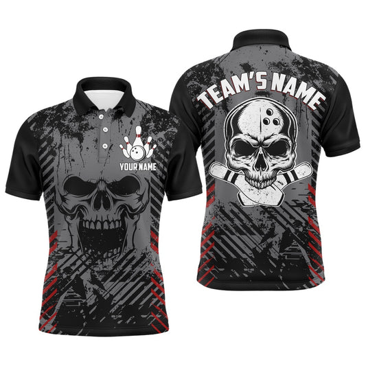 Custom Bowling Polo Shirts, Personalized Skull Bowling Shirt For Men, Custom Team'S Name Bowling Jersey League Polo Shirt