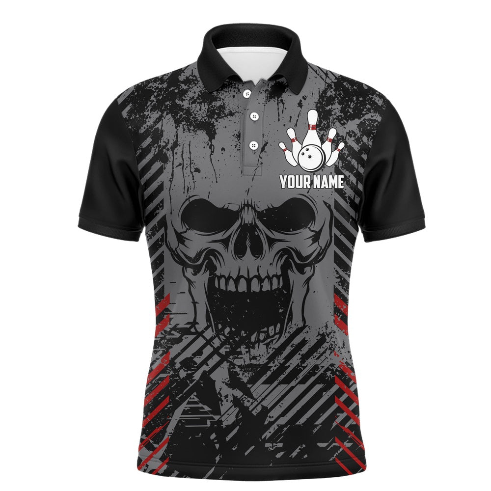 Custom Bowling Polo Shirts, Personalized Skull Bowling Shirt For Men, Custom Team'S Name Bowling Jersey League Polo Shirt