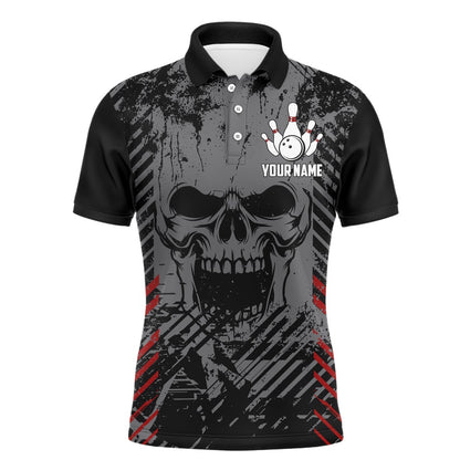 Custom Bowling Polo Shirts, Personalized Skull Bowling Shirt For Men, Custom Team'S Name Bowling Jersey League Polo Shirt