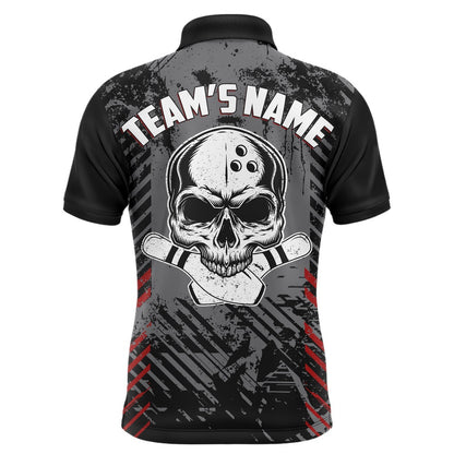 Custom Bowling Polo Shirts, Personalized Skull Bowling Shirt For Men, Custom Team'S Name Bowling Jersey League Polo Shirt