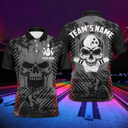 Custom Bowling Polo Shirts, Personalized Skull Bowling Shirt For Men, Custom Team'S Name Bowling Jersey League Polo Shirt