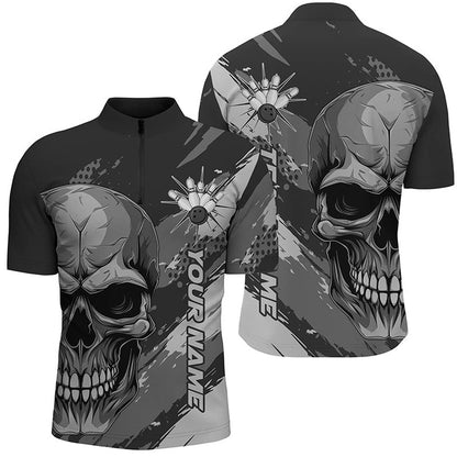 Custom Bowling Polo Shirts, Personalized Skull Bowling Shirt For Men Custom Team'S Name Flame Bowler Jerseys