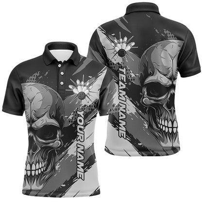 Custom Bowling Polo Shirts, Personalized Skull Bowling Shirt For Men Custom Team'S Name Flame Bowler Jerseys