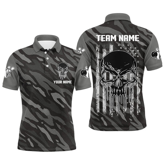 Custom Bowling Polo Shirts, Personalized Skull Bowling Shirt Polo Bowling Jerseys For Men Camo Camourflage Bowling Shirt Unisex