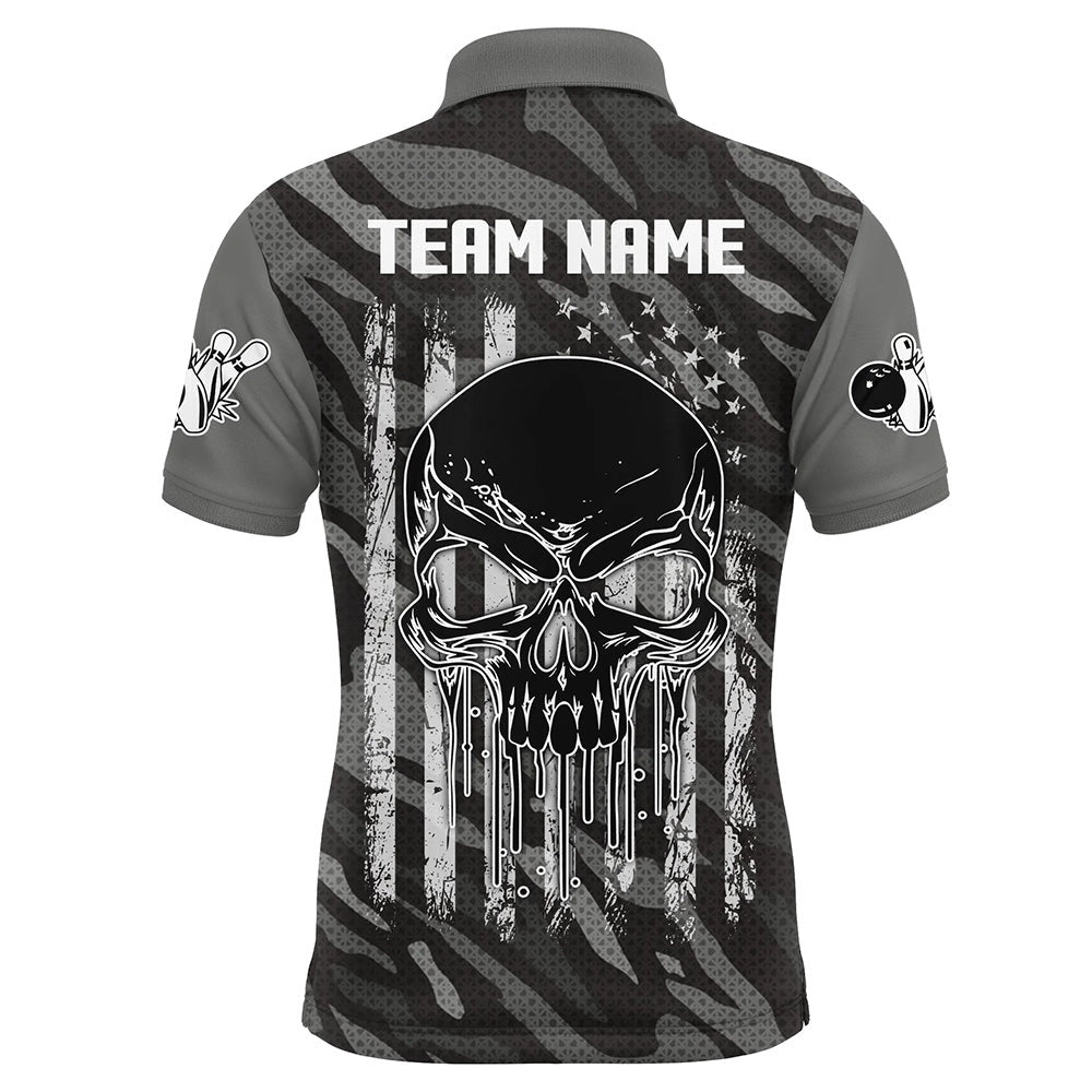 Custom Bowling Polo Shirts, Personalized Skull Bowling Shirt Polo Bowling Jerseys For Men Camo Camourflage Bowling Shirt Unisex
