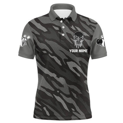 Custom Bowling Polo Shirts, Personalized Skull Bowling Shirt Polo Bowling Jerseys For Men Camo Camourflage Bowling Shirt Unisex