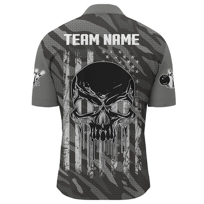 Custom Bowling Polo Shirts, Personalized Skull Bowling Shirt Zip Bowling Jerseys For Men Camo Camourflage Bowling Shirt Unisex