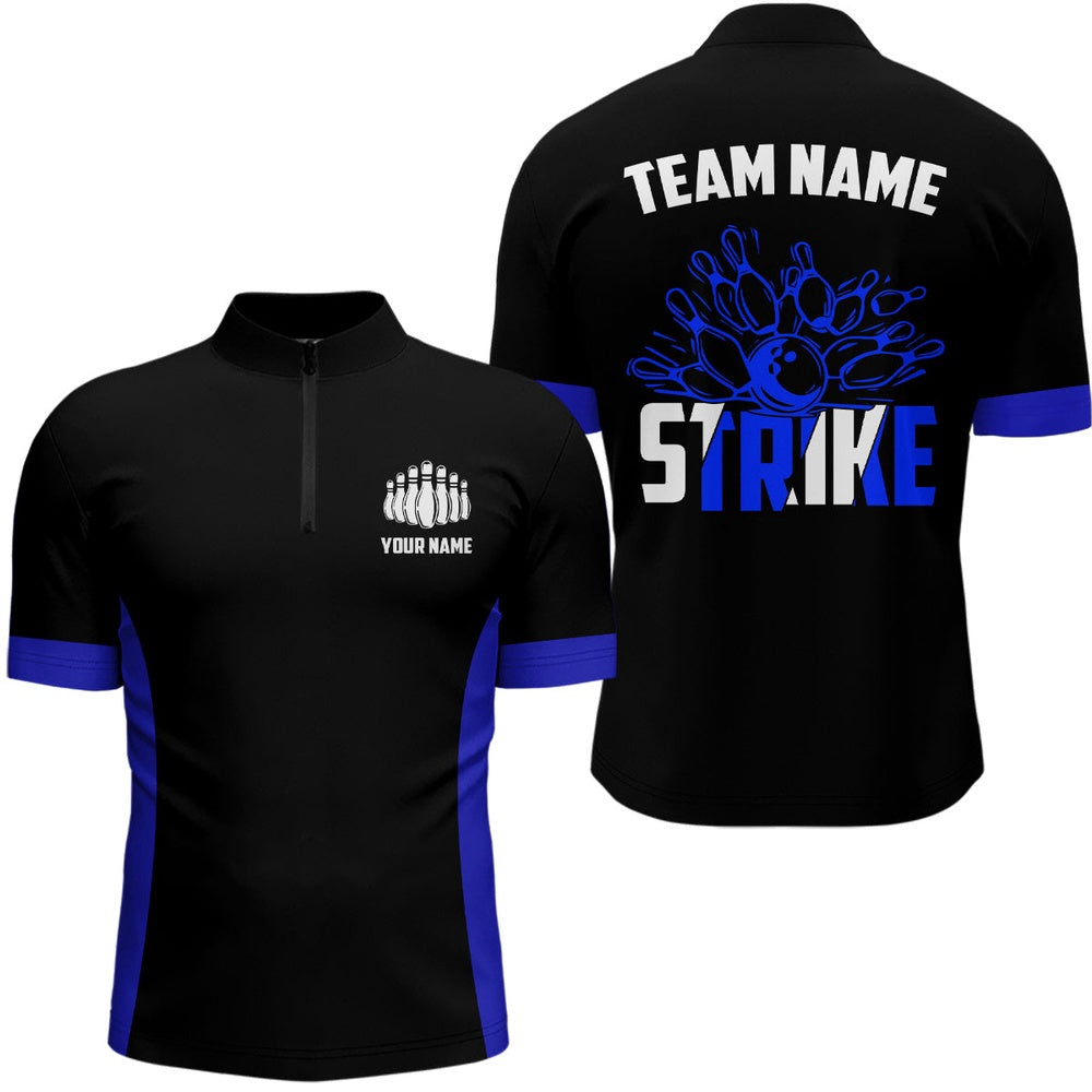 Custom Bowling Polo Shirts, Personalized Strike Bowling Team Shirts Mens Bowling Shirts Bowling League Jerseys Blue
