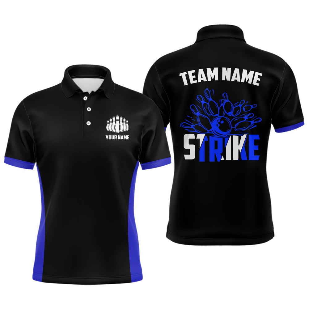 Custom Bowling Polo Shirts, Personalized Strike Bowling Team Shirts Mens Bowling Shirts Bowling League Jerseys Blue