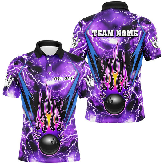 Custom Bowling Polo Shirts, Personalized Thunder Bowling Shirt For Men Flame Bowling Team Jersey Polo Shirt Team Name