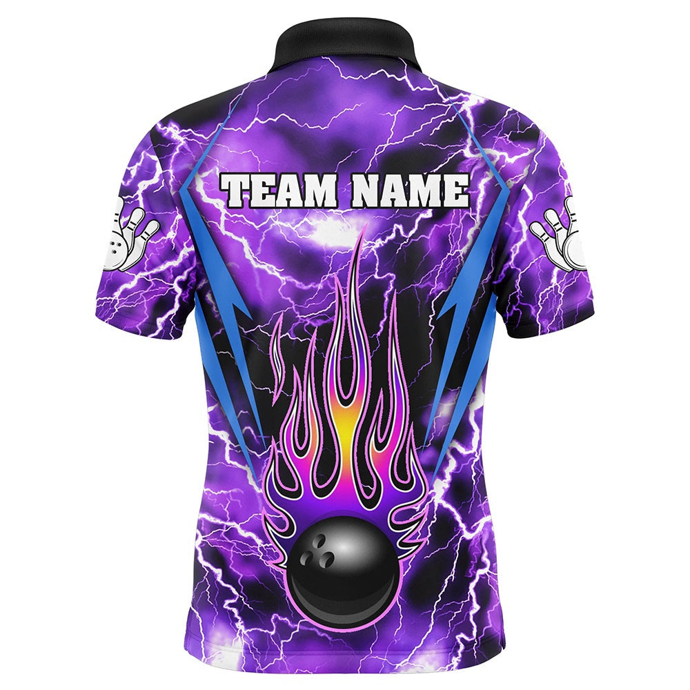 Custom Bowling Polo Shirts, Personalized Thunder Bowling Shirt For Men Flame Bowling Team Jersey Polo Shirt Team Name