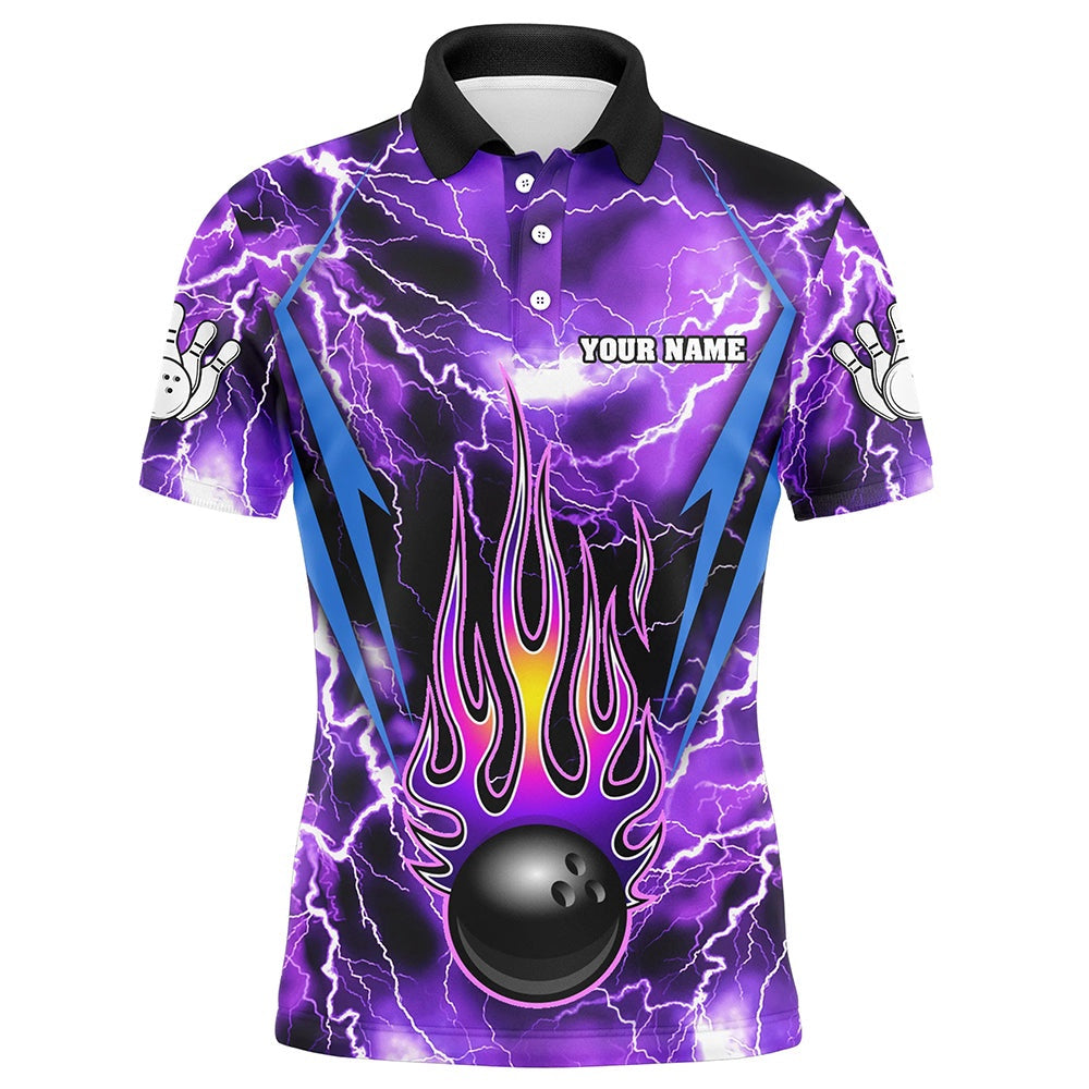 Custom Bowling Polo Shirts, Personalized Thunder Bowling Shirt For Men Flame Bowling Team Jersey Polo Shirt Team Name