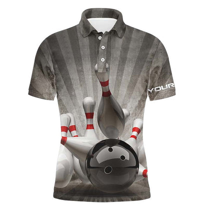 Custom Bowling Polo Shirts, Personalized Vintage Bowling Shirts Custom Name Black Men Bowling Polo Shirt Bowling Ball And Pins
