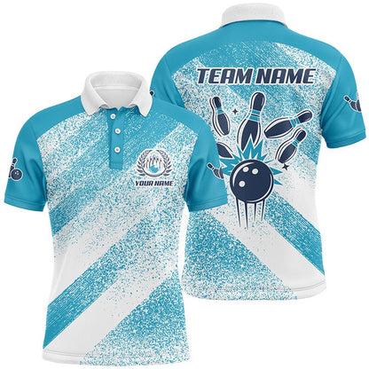 Custom Bowling Polo Shirts, Personalized Vintage Retro Bowling Polo Shirts For Men Custom Bowling Team League Jerseys Blue