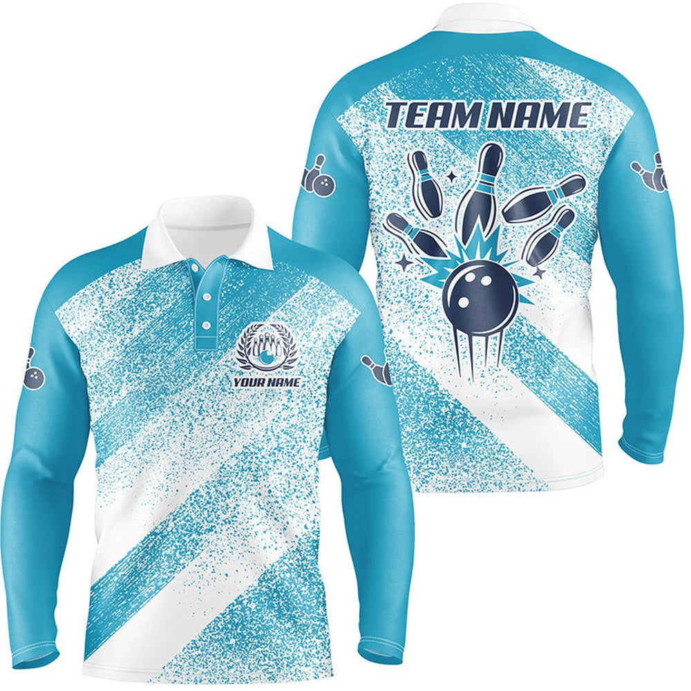 Custom Bowling Polo Shirts, Personalized Vintage Retro Bowling Polo Shirts For Men Custom Bowling Team League Jerseys Blue