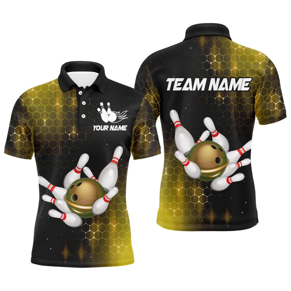 Custom Bowling Polo Shirts, Personalized Yellow Bowling Shirts Men Women Bowling Team Jersey Bowling Polo Shirt