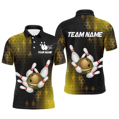 Custom Bowling Polo Shirts, Personalized Yellow Bowling Shirts Men Women Bowling Team Jersey Bowling Polo Shirt
