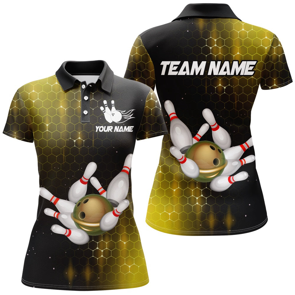 Custom Bowling Polo Shirts, Personalized Yellow Bowling Shirts Men Women Bowling Team Jersey Bowling Polo Shirt