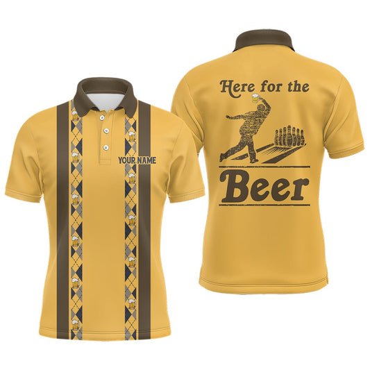 Custom Bowling Polo Shirts, Personalized Yellow Retro Bowling Polo Shirts For Men Custom Here For The Beer Bowling Team Jerseys