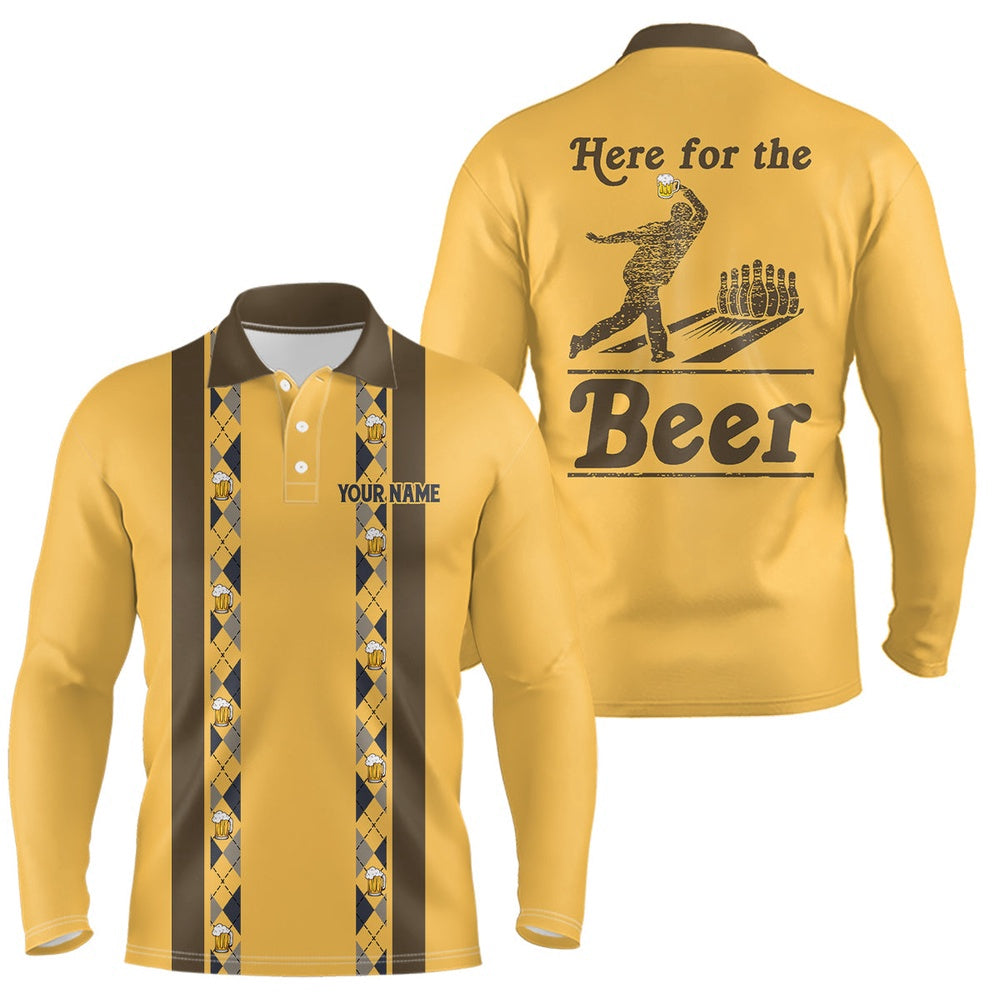 Custom Bowling Polo Shirts, Personalized Yellow Retro Bowling Polo Shirts For Men Custom Here For The Beer Bowling Team Jerseys