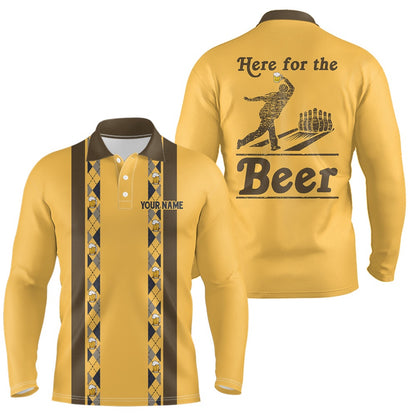 Custom Bowling Polo Shirts, Personalized Yellow Retro Bowling Polo Shirts For Men Custom Here For The Beer Bowling Team Jerseys