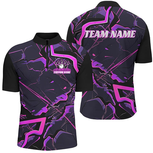 Custom Bowling Polo Shirts, Pink And Purple Custom Bowling Team Shirts For Men And Women, Bowling Tournament Outfits