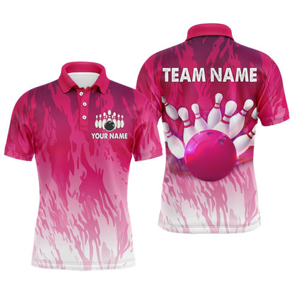 Custom Bowling Polo Shirts, Pink Bowling Shirt For Men Couple Bowling Jersey Team Custom Bowling Polo Shirt