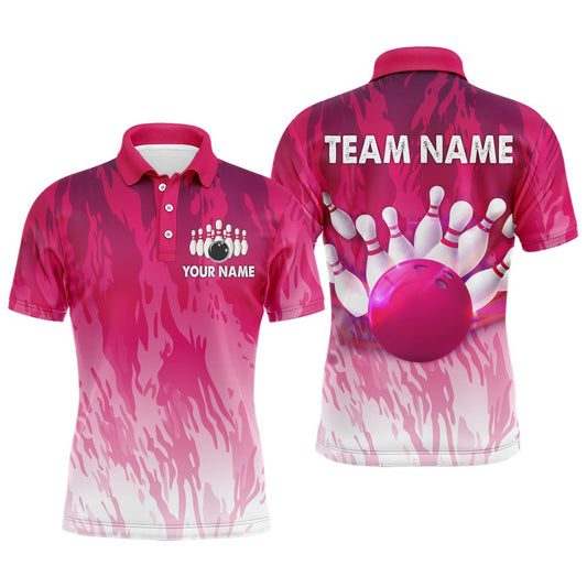 Custom Bowling Polo Shirts, Pink Bowling Shirt For Men Couple Bowling Jersey Team Custom Bowling Polo Shirt